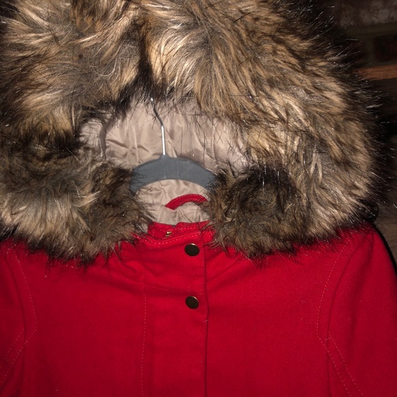 Abercrombie Red Wool Fur Hooded Parka - Sz XS - Picture 14 of 14